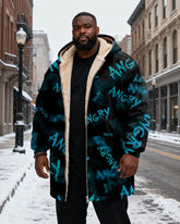 Big & Tall Men's Diablo "ANGRY" Graffiti Print Velvet Thickened Long Hooded Coat